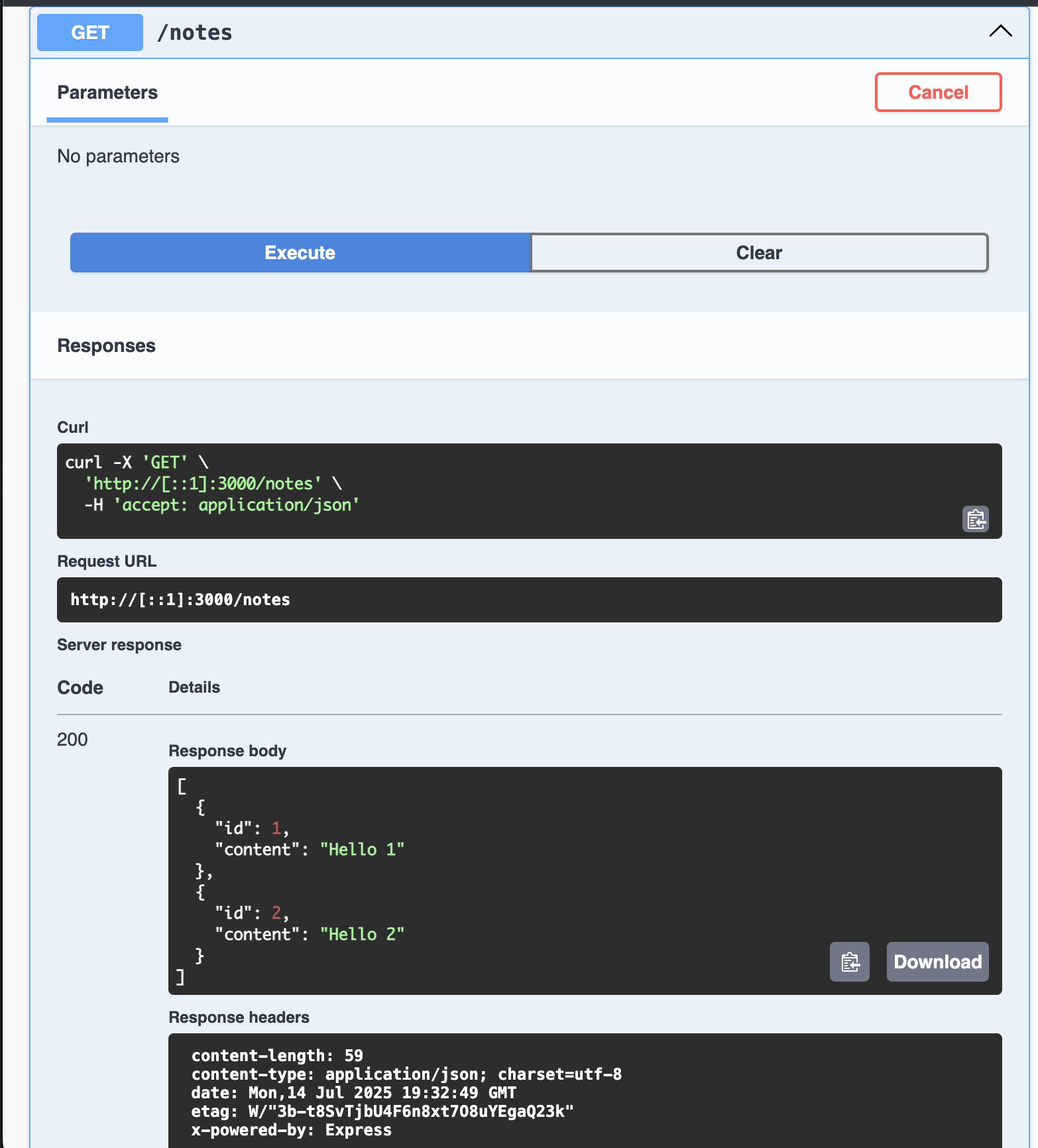 Swagger Response initial